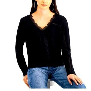 SELF ESTEEM Juniors' Lace-Trim V-Neck Top size women shirt, long sleeve Medium